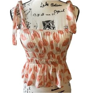 Lazy Sundays Anthropologie Feathers ‎ Pink Cream Adjustable Straps Smock Top S